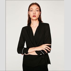 ZARA - Wrap blouse with tuxedo collar. Size M.